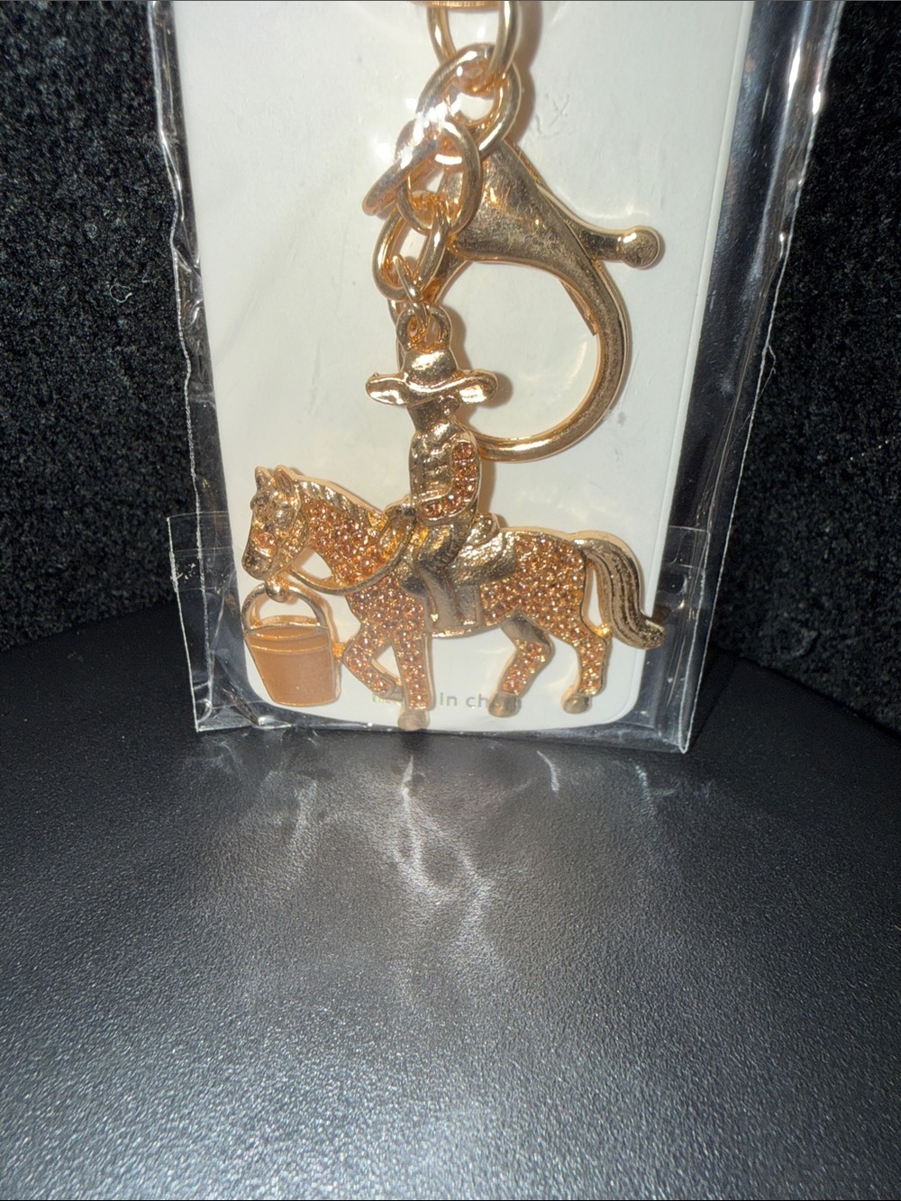 Gold Cowboy on Horse Crystal Keychain - Home Accents